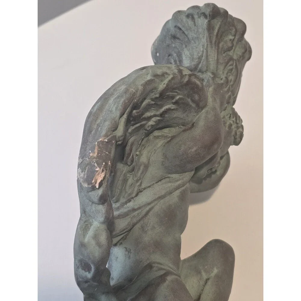 Antique Cherub Wall Sconce Candle Holder Chalkware Verdigris As-Is Repair